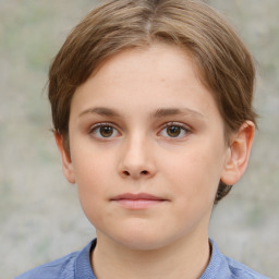 Neutral white child female with short  brown hair and grey eyes