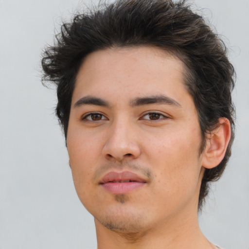 Neutral asian young-adult male with short  brown hair and brown eyes