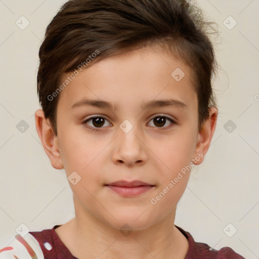 Neutral white child female with short  brown hair and brown eyes