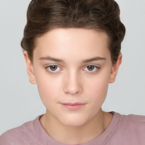 Neutral white child female with short  brown hair and brown eyes