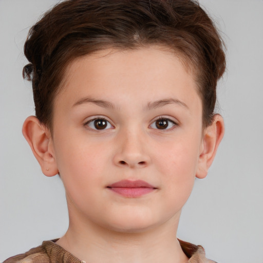 Neutral white child female with short  brown hair and brown eyes