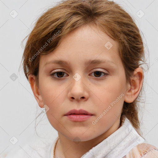 Neutral white child female with medium  brown hair and brown eyes