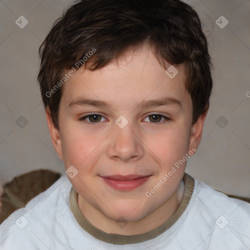 Joyful white child male with short  brown hair and brown eyes