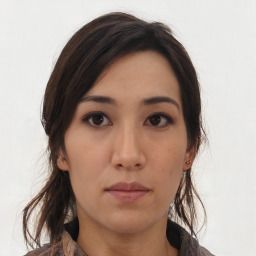 Neutral asian young-adult female with medium  brown hair and brown eyes