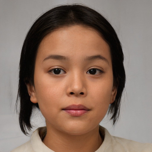 Neutral asian young-adult female with medium  brown hair and brown eyes