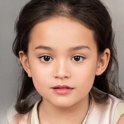 Neutral white child female with medium  brown hair and brown eyes