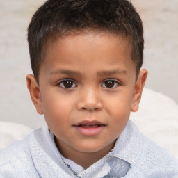 Joyful white child male with short  brown hair and brown eyes