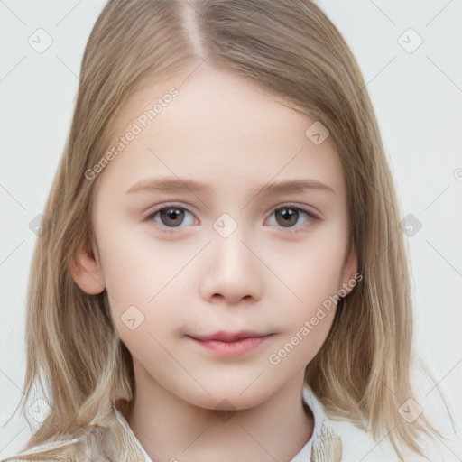 Neutral white child female with medium  brown hair and brown eyes