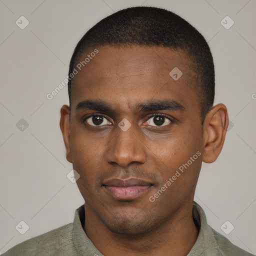 Neutral black young-adult male with short  brown hair and brown eyes