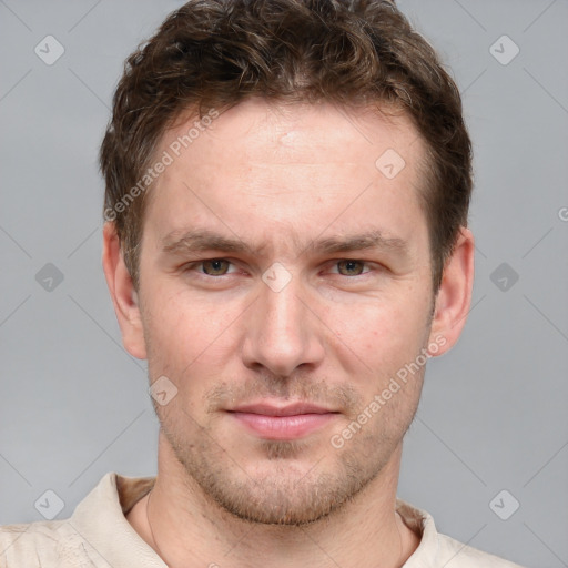 Neutral white adult male with short  brown hair and brown eyes
