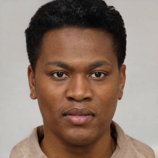 Neutral black young-adult male with short  brown hair and brown eyes