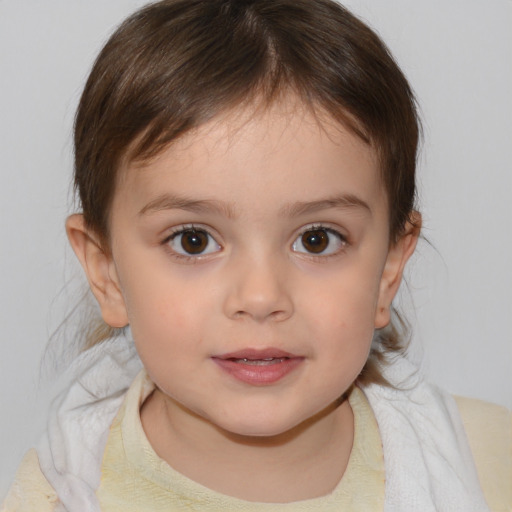 Neutral white child female with medium  brown hair and brown eyes