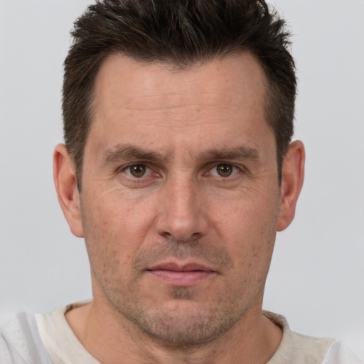 Neutral white adult male with short  brown hair and brown eyes