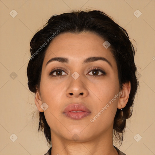 Neutral asian young-adult female with medium  brown hair and brown eyes