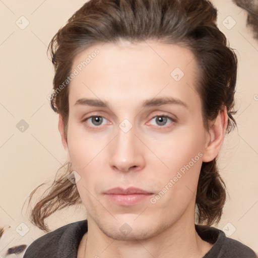 Neutral white young-adult male with medium  brown hair and brown eyes