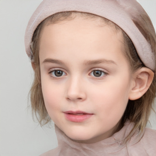 Neutral white child female with medium  brown hair and blue eyes