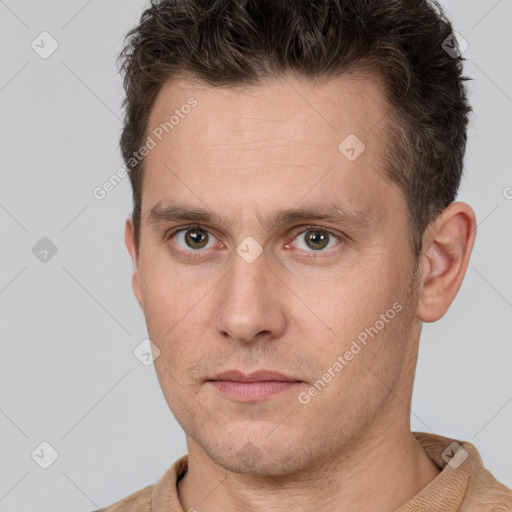 Neutral white adult male with short  brown hair and brown eyes