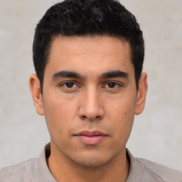 Neutral asian young-adult male with short  black hair and brown eyes