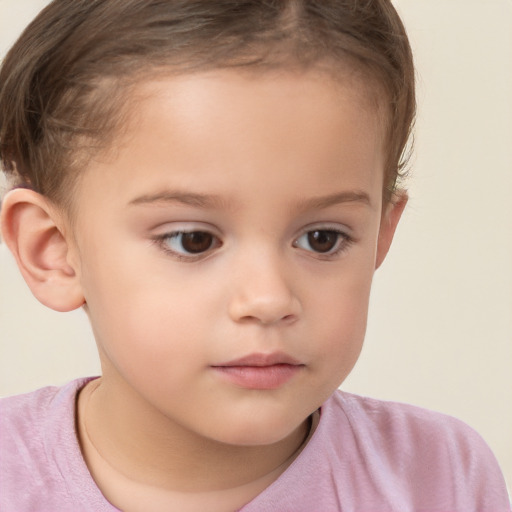 Neutral white child female with short  brown hair and brown eyes