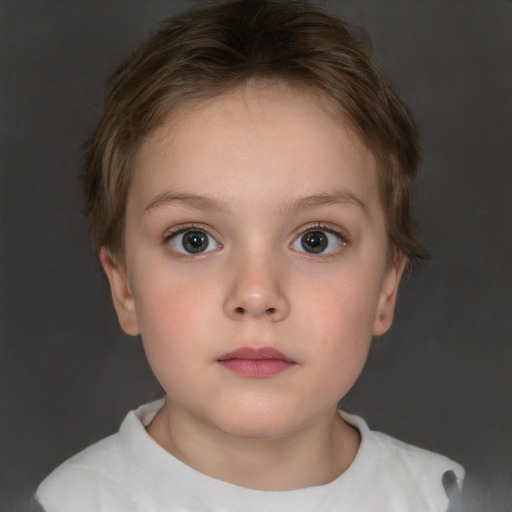 Neutral white child female with short  brown hair and brown eyes