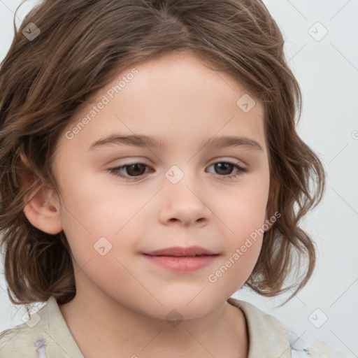 Neutral white child female with medium  brown hair and brown eyes