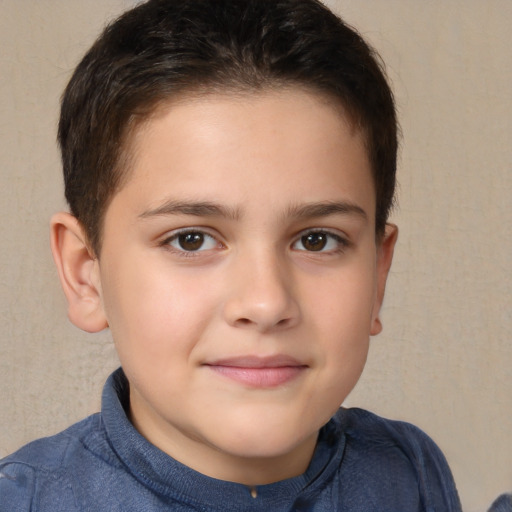 Joyful white child female with short  brown hair and brown eyes