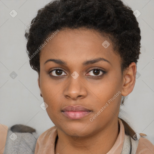 Neutral black young-adult female with short  brown hair and brown eyes