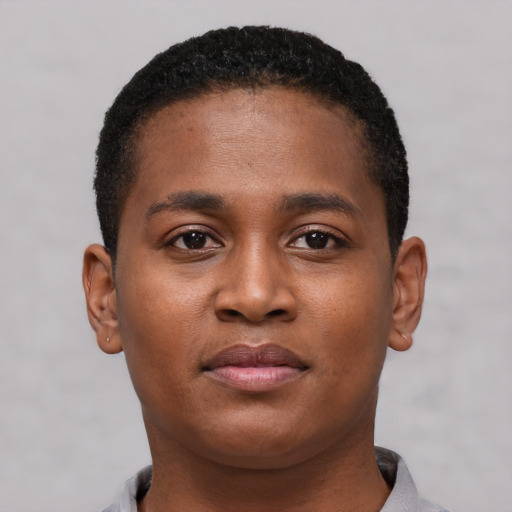 Neutral black young-adult male with short  brown hair and brown eyes