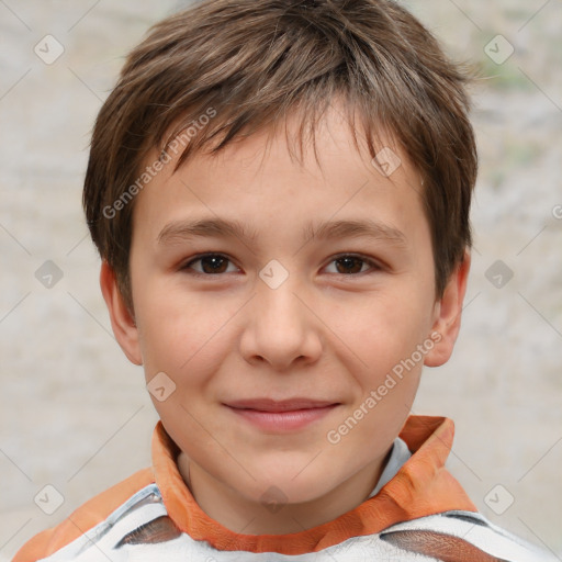 Joyful white child male with short  brown hair and brown eyes