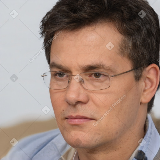 Neutral white adult male with short  brown hair and brown eyes