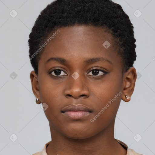 Neutral black young-adult female with short  brown hair and brown eyes