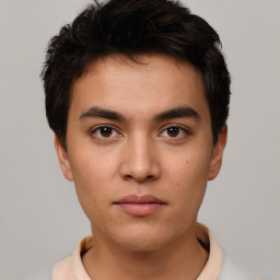 Neutral white young-adult male with short  black hair and brown eyes
