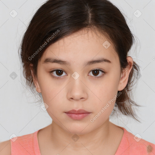 Neutral white child female with medium  brown hair and brown eyes