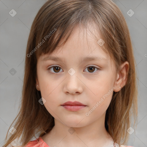 Neutral white child female with medium  brown hair and brown eyes