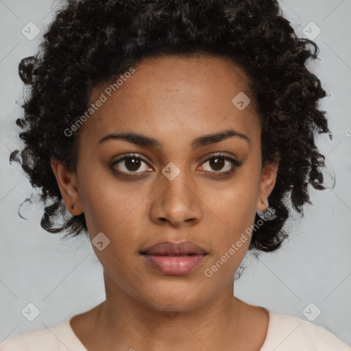 Neutral black young-adult female with short  brown hair and brown eyes