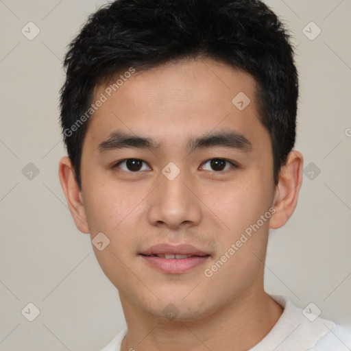 Neutral asian young-adult male with short  black hair and brown eyes