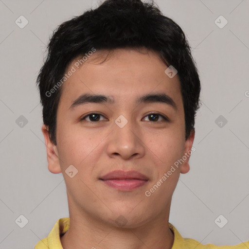 Neutral asian young-adult male with short  brown hair and brown eyes