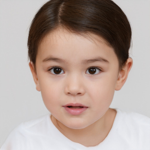 Neutral white child female with short  brown hair and brown eyes