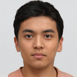 Neutral asian young-adult male with short  black hair and brown eyes