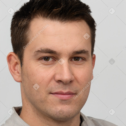 Neutral white adult male with short  brown hair and brown eyes