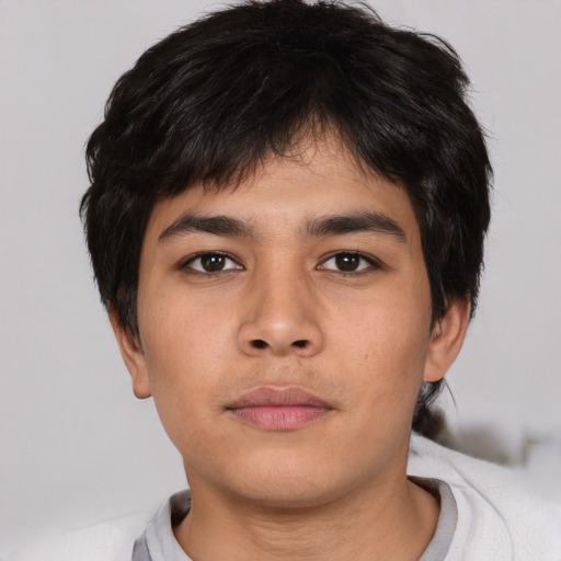 Neutral asian young-adult male with short  brown hair and brown eyes