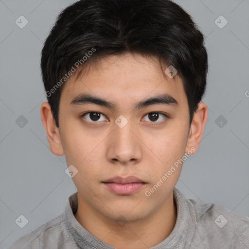 Neutral asian young-adult male with short  brown hair and brown eyes