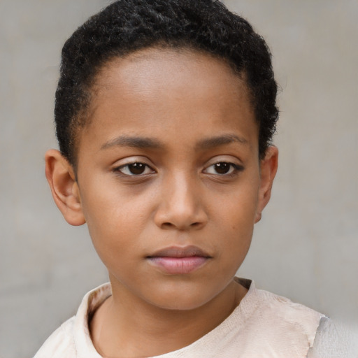 Neutral black child female with short  brown hair and brown eyes