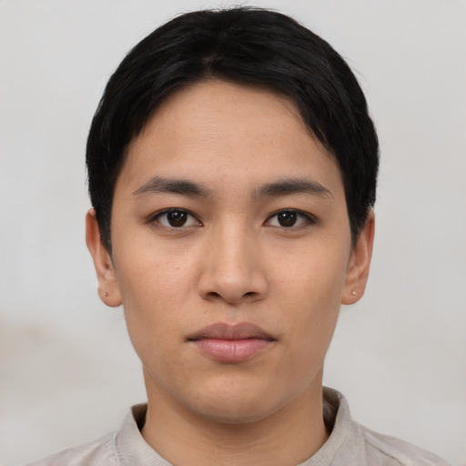 Neutral asian young-adult male with short  black hair and brown eyes