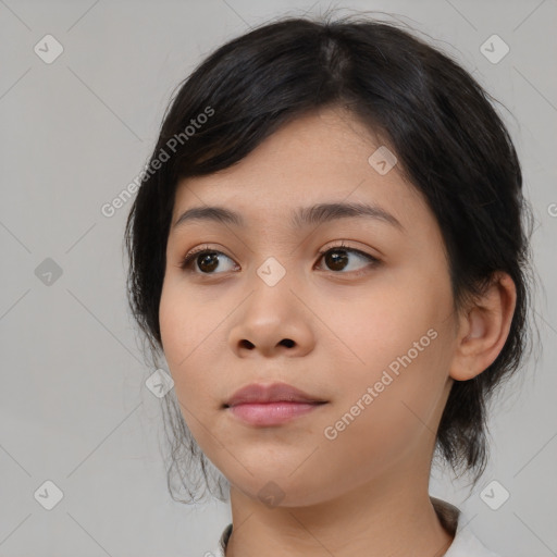 Neutral asian young-adult female with medium  black hair and brown eyes