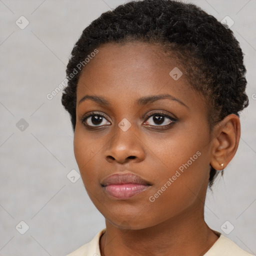 Neutral black young-adult female with short  brown hair and brown eyes