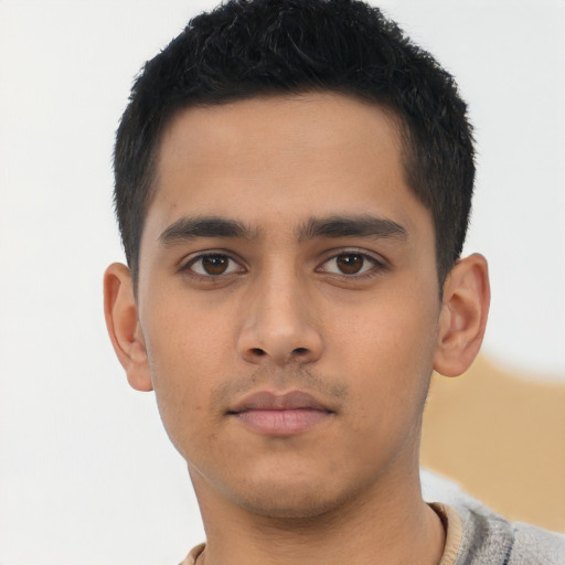 Neutral asian young-adult male with short  brown hair and brown eyes