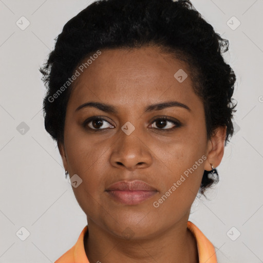 Neutral black young-adult female with short  brown hair and brown eyes