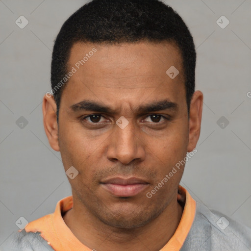 Neutral latino young-adult male with short  brown hair and brown eyes
