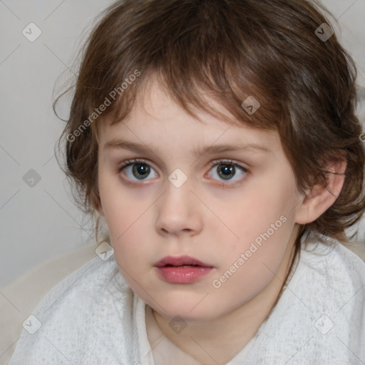 Neutral white child female with medium  brown hair and brown eyes